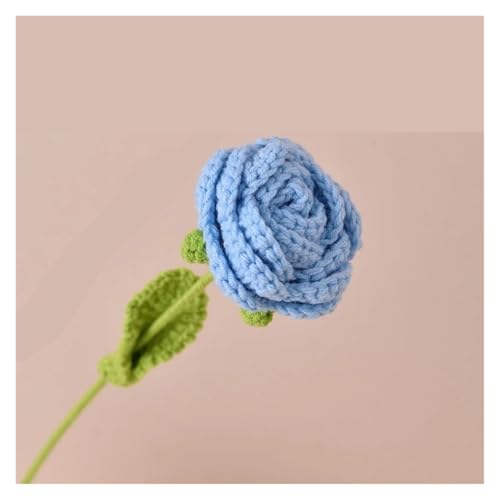 KXAOXGRC Gestrickte Simulation Blume, Stricken häkeln handgewebte Rosenblumen Hochzeit Braut künstlicher Blumenstrauß Heimdekoration(Blue) von KXAOXGRC