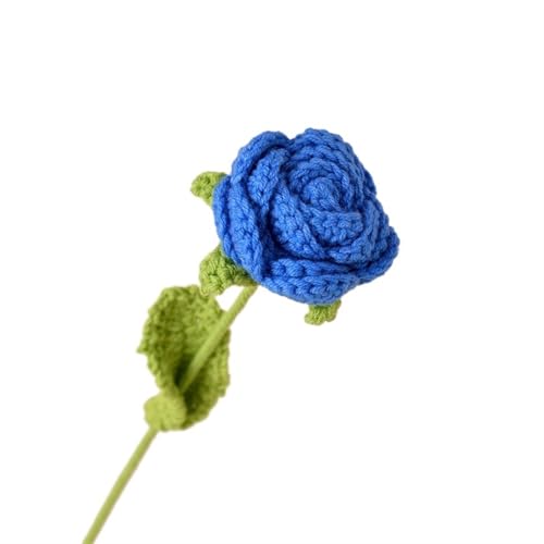 KXAOXGRC Gestrickte Simulation Blume, Stricken häkeln handgewebte Rosenblumen Hochzeit Braut künstlicher Blumenstrauß Heimdekoration(Deep Blue) von KXAOXGRC