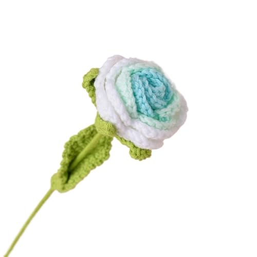 KXAOXGRC Gestrickte Simulation Blume, Stricken häkeln handgewebte Rosenblumen Hochzeit Braut künstlicher Blumenstrauß Heimdekoration(Green) von KXAOXGRC