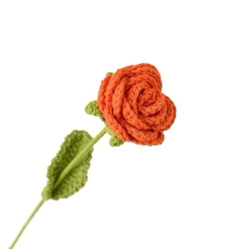 KXAOXGRC Gestrickte Simulation Blume, Stricken häkeln handgewebte Rosenblumen Hochzeit Braut künstlicher Blumenstrauß Heimdekoration(Orange) von KXAOXGRC