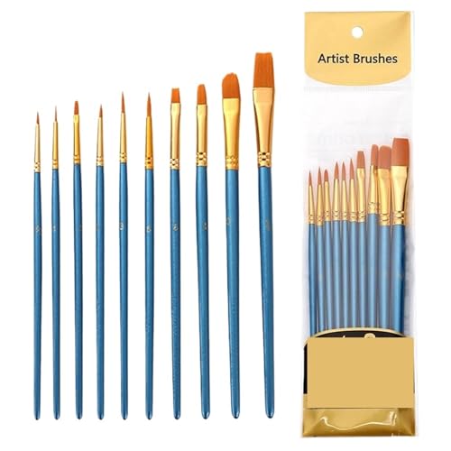 KXAOXGRC Nylonhaarpinsel Pinselset, 10 Stück/Beutel Nylon-Pinsel-Set mit Holzgriffen for Aquarell- und Acrylmalerei, Künstlerbedarf und Schreibwaren-Malpinsel(Blue) von KXAOXGRC