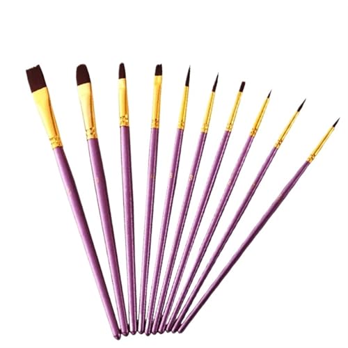 KXAOXGRC Nylonhaarpinsel Pinselset, 10 Teile/Satz Aquarell Gouache Malerei Stift Nylon Haar Set Zeichnung Kunst Liefert Malerei Pinsel(Purple) von KXAOXGRC