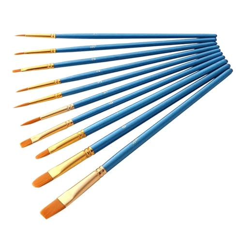 KXAOXGRC Nylonhaarpinsel Pinselset, 10 Teile/Satz Aquarell Gouache Pinsel Verschiedene Form Runde Spitze Spitze Nylon Haar Malerei Pinsel Set Künstlerbedarf Malpinsel(Blue) von KXAOXGRC