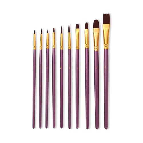 KXAOXGRC Nylonhaarpinsel Pinselset, 10 Teile/Satz Aquarell Gouache Pinsel Verschiedene Form Runde Spitze Spitze Nylon Haar Malerei Pinsel Set Künstlerbedarf Malpinsel(Purple) von KXAOXGRC