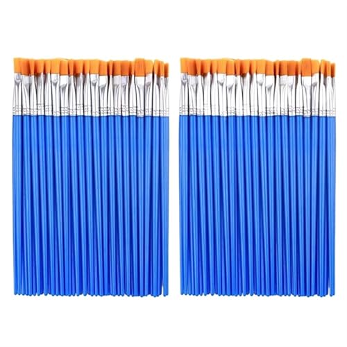 KXAOXGRC Nylonhaarpinsel Pinselset, 100-teiliges Pinsel-Set for Acryl mit flachen, runden, Spitzen Pinseln for Basteln, for Aquarell- und Ölgemälde-Pinsel(Flat 100pcs) von KXAOXGRC