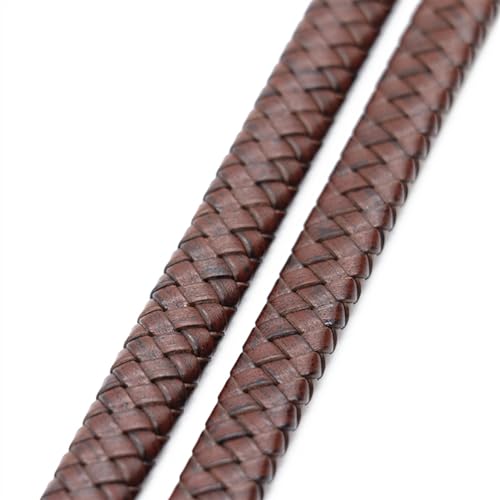 KXAOXGRC Synthetische Lederstreifen, 0,5/1 Meter Vintage Schwarz-Braun echte geflochtene Lederschnüre 8 mm 10 mm 12 mm flaches Lederband zur Herstellung von Armbändern und Schmuck.(Brown,10mm 1meter) von KXAOXGRC