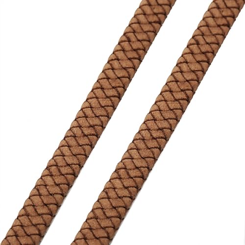 KXAOXGRC Synthetische Lederstreifen, 0,5/1 Meter Vintage Schwarz-Braun echte geflochtene Lederschnüre 8 mm 10 mm 12 mm flaches Lederband zur Herstellung von Armbändern und Schmuck.(Khaki,10mm 1meter) von KXAOXGRC