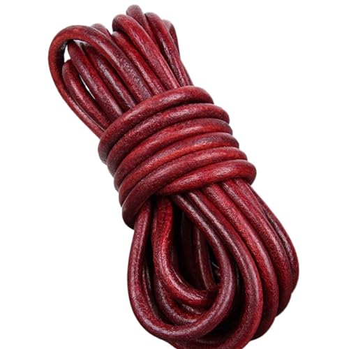 KXAOXGRC Synthetische Lederstreifen, 2 Meter rotes Retro-Kaffee-Riemenleder, flaches/rundes Lederband, Schnurseil, for Selbermachen von Armbändern.(Round 6mm) von KXAOXGRC