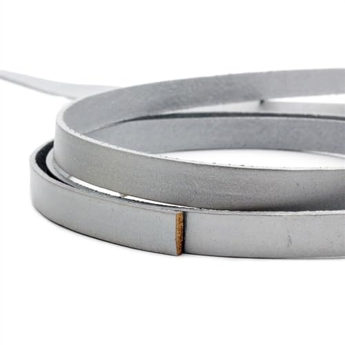 KXAOXGRC Synthetische Lederstreifen, Flacher Streifen aus echtem Rindsleder, 10 x 2 mm, 1 cm breites echtes Band zur Herstellung von Kunsthandwerk-Armbändern for Selbermachen.(Silver) von KXAOXGRC