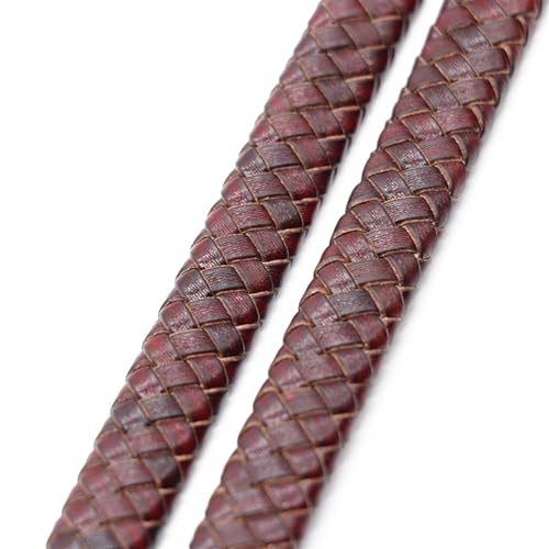 Synthetische Lederstreifen, 0,5/1 Meter Vintage Schwarz-Braun echte geflochtene Lederschnüre 8 mm 10 mm 12 mm flaches Lederband zur Herstellung von Armbändern und Schmuck.(Wine Red,10mm 1meter) von KXAOXGRC