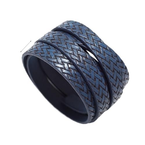 Synthetische Lederstreifen, 1,15 Meter Lederstreifen, genähtes flaches Lederband, Gürtel- und Taschengriff aus Kunstleder, 10 mm 15 mm Schlüsselanhänger, Herstellung von Kordelarmbändern.(Blue Embosse von KXAOXGRC