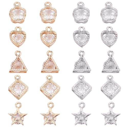 KXUSW Charms Anhänger Set,20 Stücke，Kristall-Zirkonia Kettenanhänger,Anhänger Für Armbänder,Ohrringe Anhänger，Benutzt Für Schmuck Selber Machen(Gold Und Silber) von KXUSW