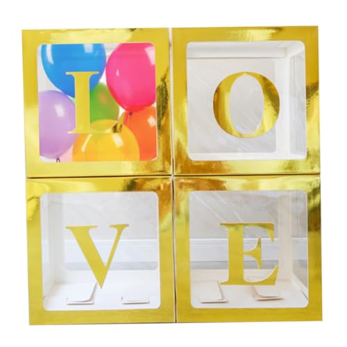 KYEQATY Ballonboxen mit Buchstaben Babypartydekorationen Babyboxen mit Buchstaben transparent quadratische Ballonboxen für Babypartydekorationen Themen Party liefert Gold Liebe von KYEQATY