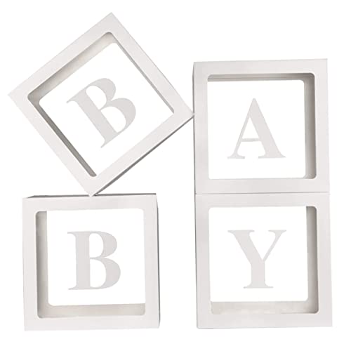 KYEQATY Ballonboxen mit Buchstaben Babypartydekorationen Babykisten mit Buchstaben transparent quadratische Ballonboxen für Babypartydekorationen Themenpartyzubehör weiß Baby von KYEQATY