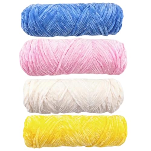 Chenille-Garn 4 Rollen 0,12 Zoll Dicke Dicke Häkelgarn Mehrfarbige weiche dicke Wolle für Strickprojekte Pinsel Pullover DIY-Taschen Home Office Accessoire von KYEQATY