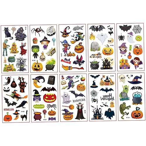 Halloween Fensteraufkleber 10 Blätter Halloween temporäre Tattoos für Kindermädchen Kinder Tattoos Halloween Make up Aufkleber für Halloween Party wasserdichte gefälschte 3D Tattoos Pass Hallowe von KYEQATY