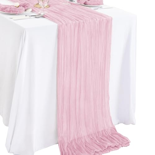 KYEQATY Käsetisch Tischläufer gefalten Boho Käse Stoff Spring Tisch Runner Gaze Tischläufer mit geringer Wartung für Brautduschendekorationen Babyparty von KYEQATY