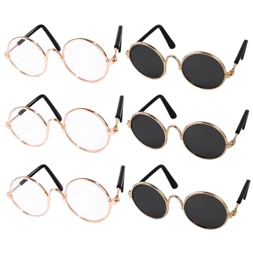 KYEQATY Puppenbrillen, 6 Paarpuppenbrillen Metall Wire Puppe Sonnenbrille Klassische Retro -Brillen Eyewear Mini Sonnenbrille für Handwerk Puppen Haustiere Kostüm Cosplay Foto Requisiten von KYEQATY