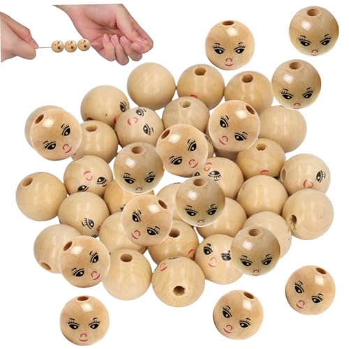 KYEQATY Smile Face Bead 50pcs 22mm natürliches Holz niedliche DIY Loss Lime Smits DAHL DAHMSHOLZENDERKPARTS FÜR BRÜFUNG Durk BRAUBRACET Halle Kette Home Kitchen Küche Gebrauch von KYEQATY