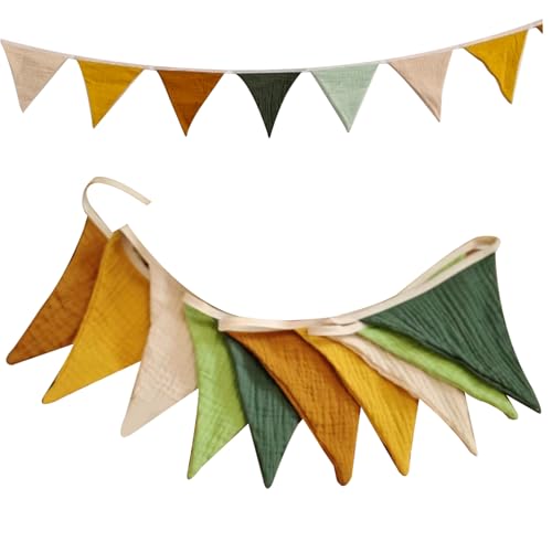 KYEQATY Triangle Flag Banner 9ft Baumwolle Pennant Banner Flaggen Buntes dekorative Banner Stoff Bunting für Geburtstagsfeier Spielzimmer Kindergarten von KYEQATY