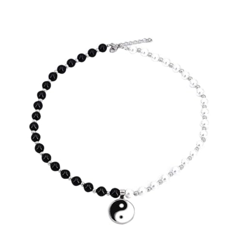 KYEQATY Yin Yang Anhänger Halskette Schwarz Weiß Perlen Linkkette Tai Chi Stone Anhänger Halskette von KYEQATY