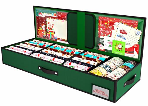 KYEVIS Geschenkpapier Aufbewahrung für Weihnachtsgeschenkpapier, Geschenkpapier Organizer mit Fächern für Schleifen, Anhänger, Schere und Bänder(GRÜN) von KYEVIS