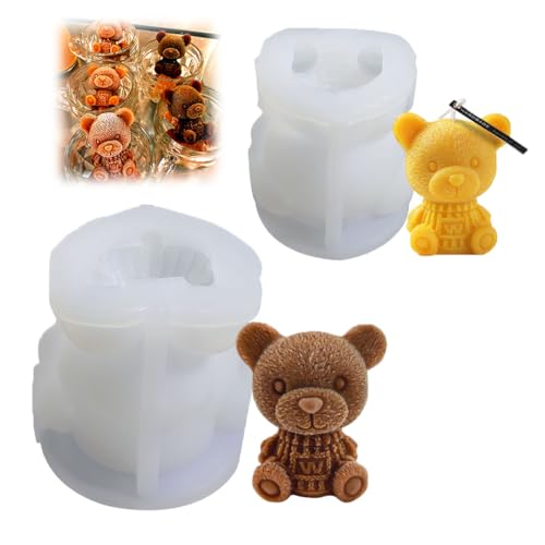 KYKEZ 2PCS 3D Teddybär Form Silikon Kerze, 3D Bär Silikonform, Bär Silikon Kerzenformen, 3D Bär Eiswürfel Form, Lebensmittelecht BPA-frei, für Eiswürfeln, Pralinen, Bonbons von KYKEZ