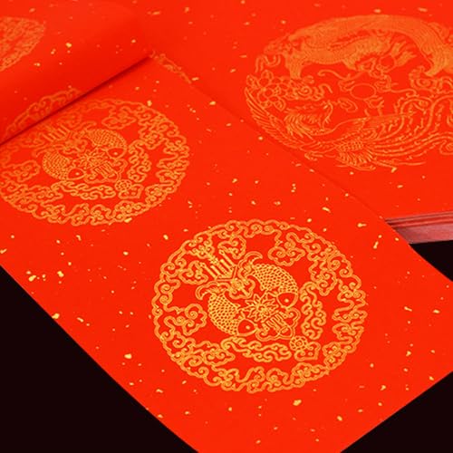 KYMY Chinesisches Neujahrspaar-Set, 5 Sets, Frühlingsfest, rotes Xuan-Kalligraphie-Papier, 17 x 105 cm, Fisch-Designs, Tür, Chunlian, Duilianische Schriftrollen für asiatische, vietnamesische Korea, von KYMY