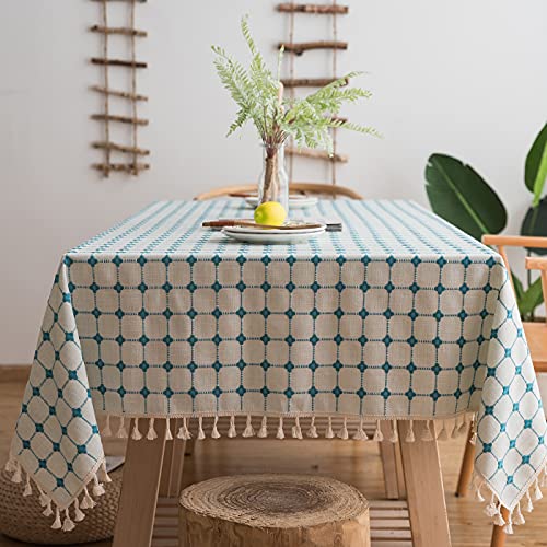 KYRZD Tischdecke 100x320cm Rechteck Tischdecke Baumwolle Leinen Faltenfrei Anti-Fading Tischdecken Waschbare Stickerei Tischdecke für Küche Dinning Party von KYRZD