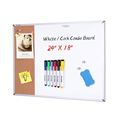 Whiteboard & Kork Pinnwand 60cm X 45cm Kombination Trocken abwischbar Tafel & Korktafel Vision Board für Zuhause Büro Schule - Inklusive 6 Magnetmarker, 1 Radiergummi, 2 Starke Magnete und 10 Pins von dakomyo