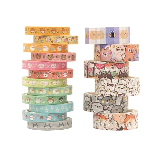 18 Rollen Washi Tape Set Kawaii Tiere Dekoratives Washi Tape Klebeband Bunt Dekorativ Masking Tape Washi Masking Tape für DIY Handwerk, Bullet Journals, Scrapbooking, Planer von KYSUN