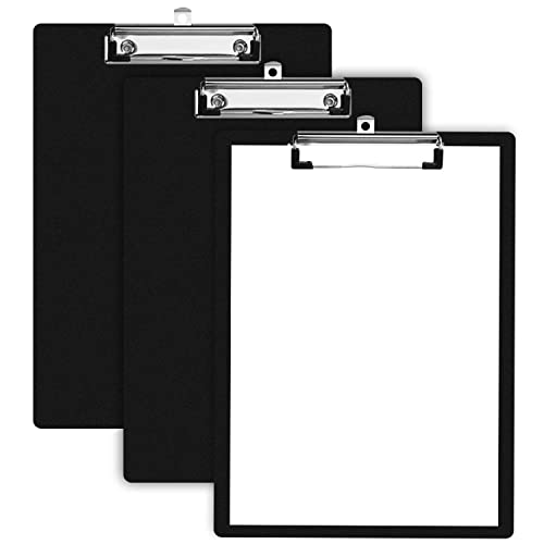 3 Stück Klemmbrett A4, Clipboard mit Aufhängöse, Klemmbrett A4 mit Klemmen, Schreibplatte mit Folienüberzug, Dokument, Brief & Memo-Halter für Haus & Büro, Menü, Klassenzimmer, Malerei, Schwarz von KYSUN