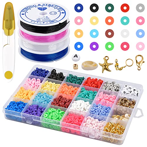 4285 Stück Polymer Clay Perlen, 6mm Flach Perlen Clay Beads Weiche Keramik Perlen Buchstabenperlen Werkzeuge Kit für Schmuckherstellung DIY Armbänder, Halsketten Perlen zum Basteln Geschenk von KYSUN