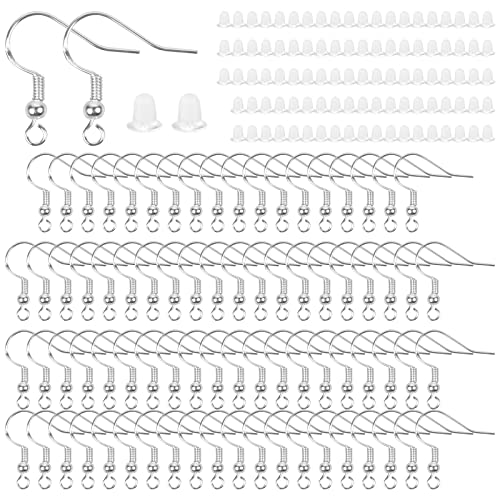 KYSUN Ohrringhaken Set, 100 Stück 925 Sterling Silber Ohrhaken, Ohrring Haken, Hypoallergene Ohrhaken und 100 Stück Durchsichtigen Ohrring Sicherheitsrücken für Ohrringhaken Machen von KYSUN