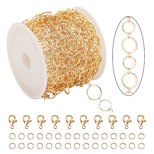 KYUNHOO 5 m lange Kette für Schmuckherstellung, massives Messing, runde Kreise, Gliederkette, Spule, KC, vergoldete Kette für DIY-Schmuck, Makign-Zubehör von KYUNHOO