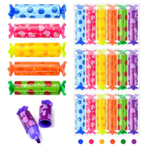 KYYGKY Mini Textmarker Set 36 Stück 6 Farben Mini Textmarker Süße Bonbon Textmarker Bonbonform Süße Highlighter Marker Textmarker Keilspitze 5mm für Geburtstag Grußkarte Zeichnung Poster Schule Malen von KYYGKY