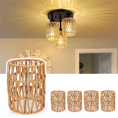 KZT 4x Boho Rattan Lampenschirm Bohemian Handgewebter Lampenschirm für Pendelleuchten Deckenleuchte Wandlampe Boho Ersatzschirm Zubehör Stehlampen Tischlampe Ersatzlampenschirme für Esszimmer (4Pcs) von KZT