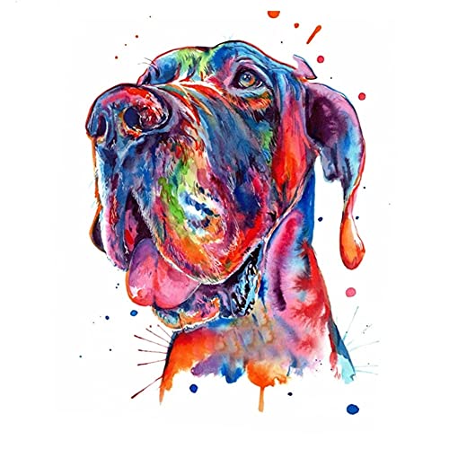 DIY 5D Diamant Malerei Vollbohrer Kit Aquarell Deutsche Dogge Hund Diamond Painting Bilder Set Diamant Malen nach Zahlen Crystal Kreuzstich Stickerei Strass Mosaik Gemälde Home Wand Decor 50x50cm von Kaadii