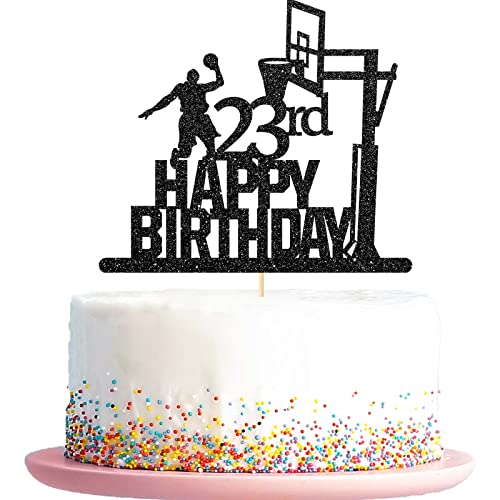 Basketball-Thema Happy 23rd Birthday Cake Topper, 23 Years Old Birthday Party Decorations, Shooting Action Sign Sports Cake Decors, Basketball Player/PE Studenten Birthday Glitter Supplies, Schwarz von Kaakswa