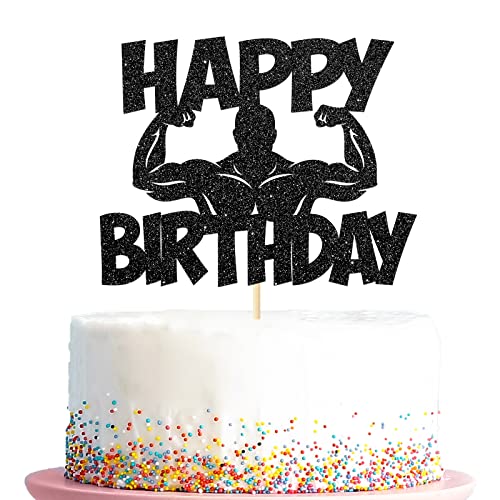 Fitness Thema Happy Birthday Cake Topper, Gym Sports Style Birthday Party Dekorationen, Muscle Man Sign Cake Decors for Man, Schwarz von Kaakswa