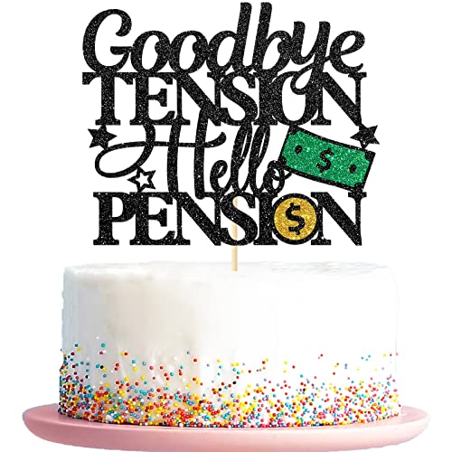 Goodbye Tension Hello Pension Cake Topper, Black Glitter Happy Retirement Party Decorations, Retired AF / The Legend has Retired Theme Cake Decors for Man Woman, Officially Retired Double Sided Party Supplies von Kaakswa