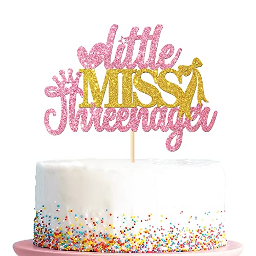 Little Miss Threenager Cake Topper, Happy 3rd Years Birthday Cake Picks for Girls, Girl's Sweet Three Birthday Party Supplies, Baby Girl Hello 3rd Years Old Schild, Rosa von Kaakswa