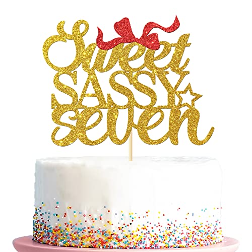 Sassy Seven Cake Topper, Happy 7th Birthday Party Dekorationen, Girls Seventh Birthday Anniversary Cake Picks, Princess Style Cake Toppers Decors, Gold von Kaakswa