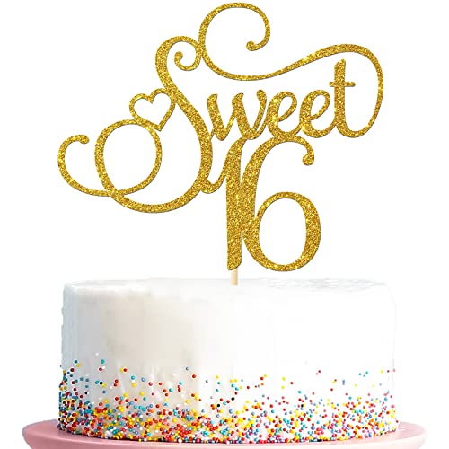 Sweet 16 Cake Topper, Happy 16th Birthday Party Supplies, Sweet Sixteen Thema Party Dekorationen, Cheers to 16 Years Birthday Anniversary Wedding Party Cake Decor, Gold von Kaakswa