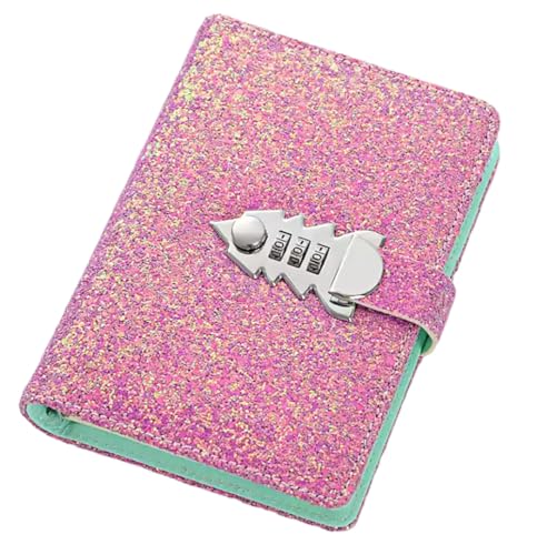 ﻿A6 Nachfüllbares Binder-Notizbuch PU-Leder Tagebuch Glitzer Notizblock mit Code-Schloss Stifthalter und Kartenfächern (Pink) von Kabelife