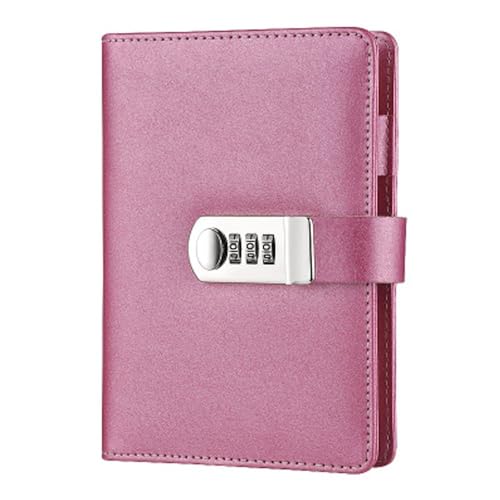 Kabelife Tagebuch mit Schloss A6 Glänzt Einfarbig Notizbuch mit Passwort Leder Notizblock Reisetagebuch mit Zahlenschloss nachfüllbar Ringbuch (Pink) von Kabelife