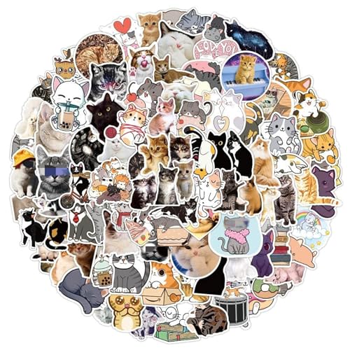 Kabwea 100 Stück Süße Katzen Sticker, Zubehör für Journaling, Bücher und Laptops, Sticker, Sticker Aesthetic, Katzen Sticker von Kabwea