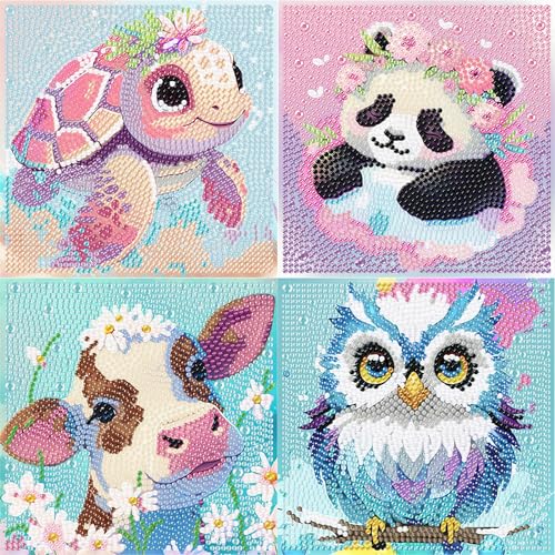 Kabwea 4er Set 5d Diamond Painting Kinder Set,Full Diamant Painting Bilder Kinder Ab 6,Diamond Painting Kinder Ab 8 Jahre,6 7 8 9 10 11 12 Jahre,15x15cm von Kabwea