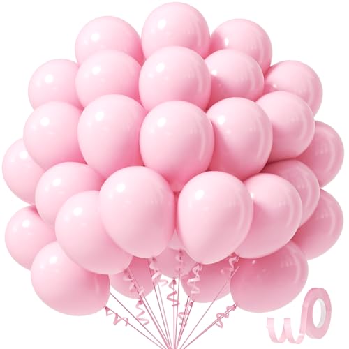 Kabwea 50 StüCk 12 Zoll Rosa Luftballons, Luftballons, Rosa, Luftballons Rosa, Luftballons Pastell, Rosa Luftballons, Luftballons Pink (Mit 2 Rollen 10m Bänder) von Kabwea