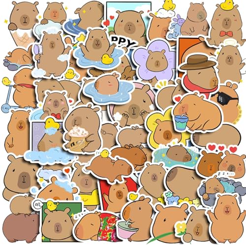 Kabwea 50 Stück Niedliche Tier Sticker, Sticker, Aufkleber, Capybara, Sticker Aesthetic, Sticker Set, Stickers, Scrapbook Stickers, Laptop Sticker, Aesthetic Sticker von Kabwea